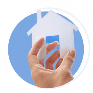 Image of a hand holding an image of a house, representing the relocation process